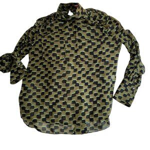 kate spade khaki olive green black giraffe-like print epaulets safari sh…